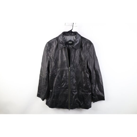 Vintage 90s Streetwear Mens Large Distressed Soft Leather Collared Jacket Black